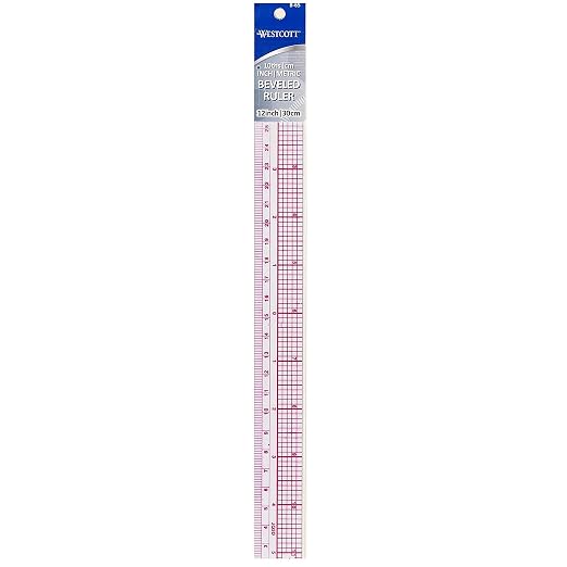 Westcott 10ths/Metric Beveled Ruler, 12-Inch/30cm (B-65), Clear (Pack of 2)