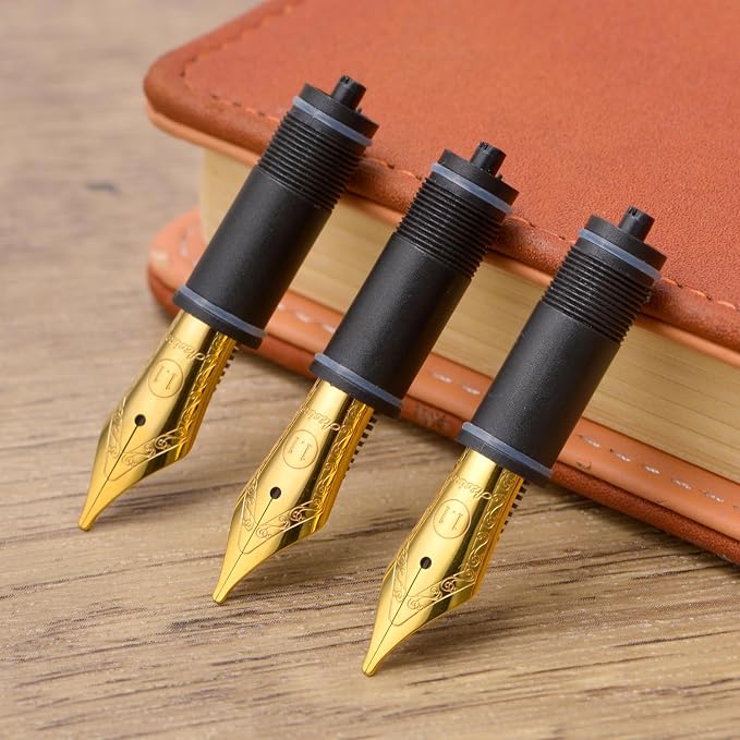 Asvine Set of 3 Number 6 Fountain Pen Replacement 1.1 Stub Nibs Gold Color - Compatible with V169, P20, P30 and V126
