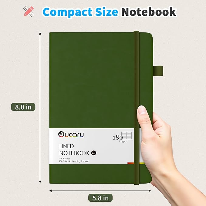 Oucaru Lined Journal Notebook, 8 Pack, 180 Pages, A5 Journals for Writing, 100 GSM Thick Paper, Small Notebooks Daily Journal for Women Men Work, Business, School, Travel Supplies