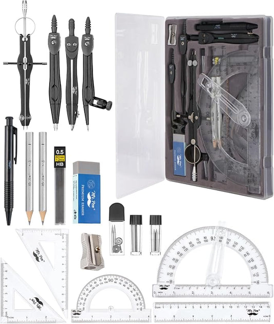 Mr. Pen- Geometry Set, 15 pcs, Black, 6 Inch Swing Arm Protractor, Divider | Set Squares, Ruler, Compasses and Protractor