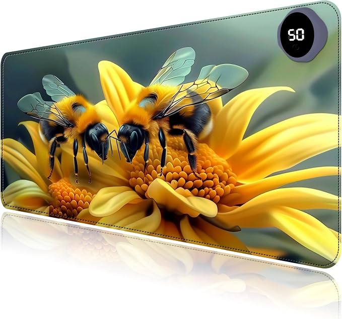 Heated Mouse Pad with 3 Levels Heated & 3 Hours Auto Shut-Off Mouse Pad for Warming Hands in Office Home, 23.6" x 14.2"Large Safe Desk Mat Hand Warmer，Bees Collect Honey