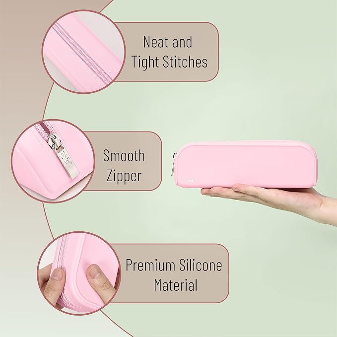 Mr. Pen- Silicone Pencil Case, Light Pink Pencil Pouch, Pencil Case Small | Multifunctional Pouch for Stationery, Cosmetics and Electrical Goods Storage
