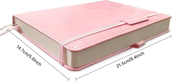 Notebook Journal for Women Men,256 Pages A5 Hardcover Leather Journaling Notebooks for Work,lined journal/notebook with 100Gsm Paper,Pen Holder and inner pocket 5.8"×8.4"(Pink)