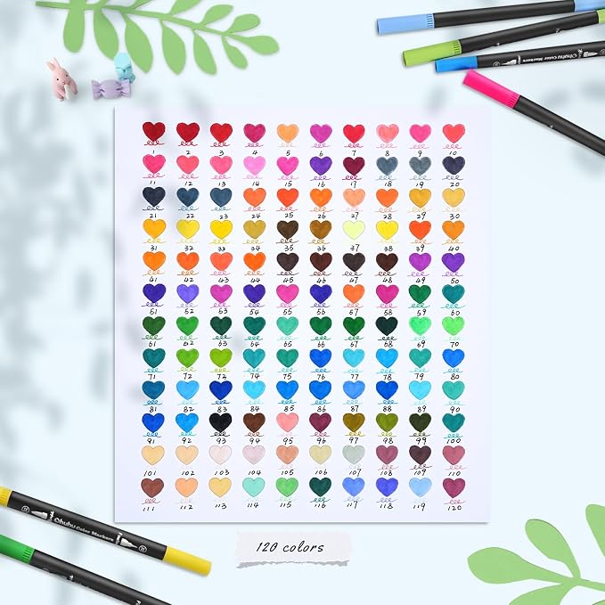 Ohuhu Adult Coloring Book Markers 100 Color Dual Tip Water-Based-Maui-Black | No Bleed Coloring Markers Fineliner & Brush Drawing Pens Art Pens for Kids Adults Sketch Journal