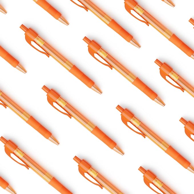 deegtran Pens Bulk, 30 Pack No Bleed Orange Ink Click Pens with Soft Grip, Wholesale Retractable Ballpoint Pens for Office School, Medium Point Smooth 1.0MM