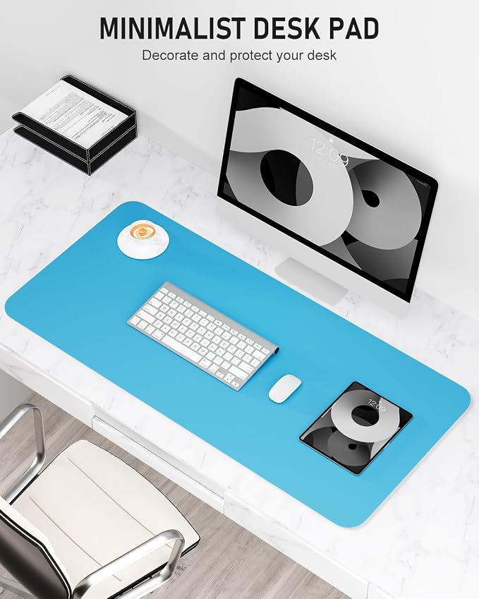 Desk Pad, 30" x 14" PU Leather Non-Slip Desk Mat Large Mouse Pad for Desktop, Waterproof Laptop Computer Writing Mat for Office, Home, Work, Gaming, Aqua Blue