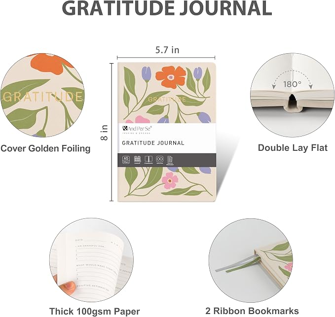 And Per Se Gratitude Journal – 5 Minute Daily Practice for Women with Prompts & Quotes – Undated Mindfulness & Happiness Notebook (Botanical Floral)