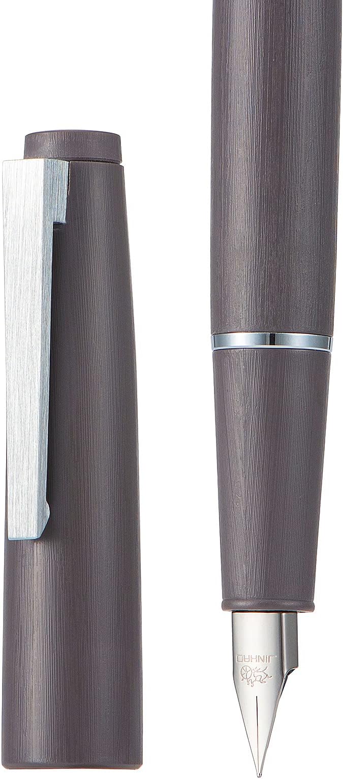 Jinhao 80 Gray Fiber Brushed Fountain Pen, Iridium Extra Fine Nib with Ink Converter, Classic Design Smooth Writing Pen (Silver Clip)