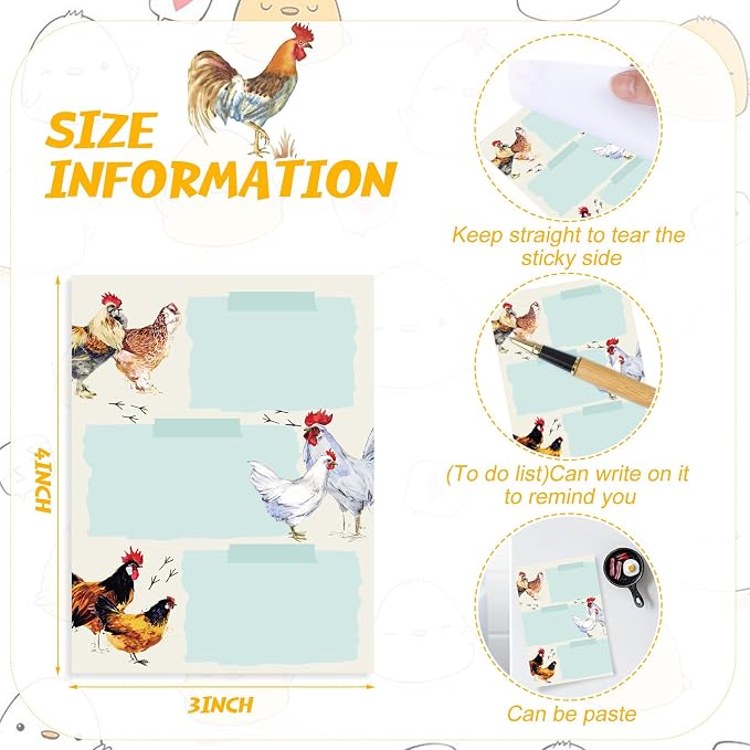 Chiisong 12 Pads Chicken Sticky Notes Cute Sticky Notes 3x4 Roosters Gifts for Women Chicken Funny Memos Animals Notepad Office Supplies Christmas Small Gifts