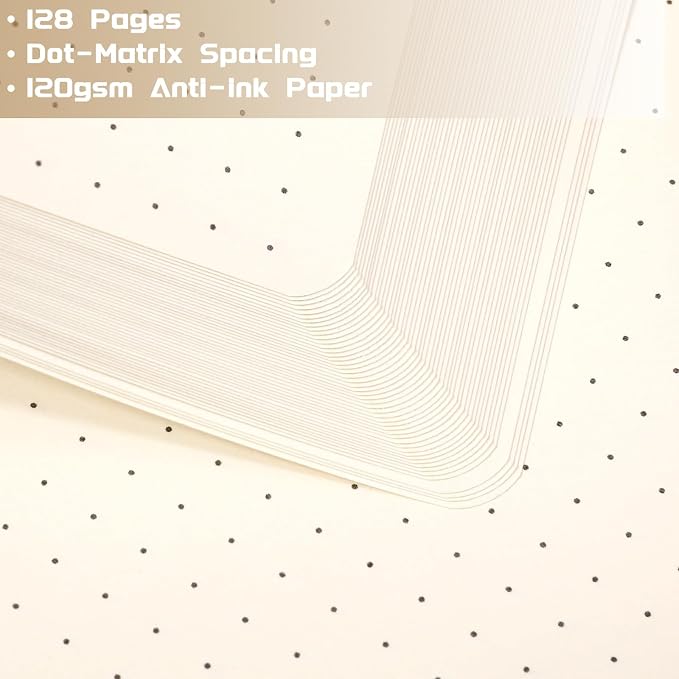Dotted Journal/Notebook - Dot Grid Hard Cover Notebook, Premium Thick Paper with Fine Inner Pocket, Black Smooth Faux Leather, Pen Loop, 5.3'' x 8.26'' - Vanilla
