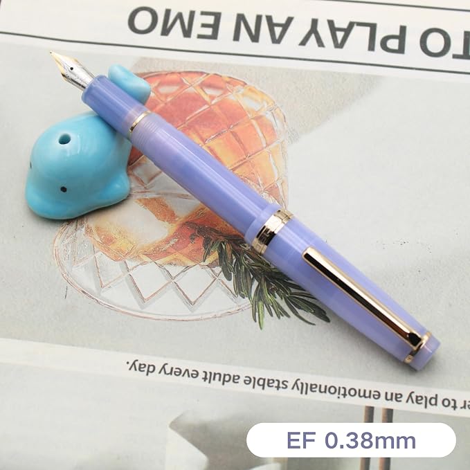 82 Fountain Pen - Iridium Medium Nib with Ink Converter | Acrylic Material Pen Barrel,Transparent Purple,Gold Trim
