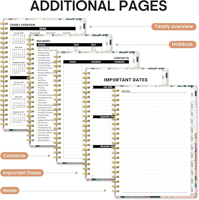 Planner 2026–2027, Weekly & Monthly Academic Organizer for School Year, Jul 2026–Jun 2027, Hardcover Planner with Tabs, Back to School Essential, 6.3" x 8.5", Poodle Garden