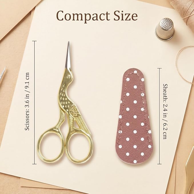 BIHRTC 3.6inch Little Embroidery Scissors Sharp Stainless Steel Tip Cross Stitch Scissors for Office Home Manual Sewing Handicraft DIY Tool Art Work Needlepoint Crochet Vintage Detail Shears