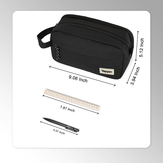 Yeplan Black Pencil case,Large Capacity Pencil Pouch | Pencil Bag,Pencil Box,Cute Pencil Case,Stationery,Durable Light Weight Material,Back To School, Pencil Case For Girls