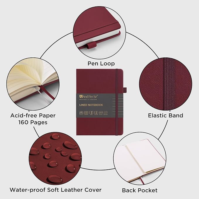 &And Per Se 10-Pack Lined Notebooks, A5 Hardcover, 160 Pages 100gsm Thick Paper, Office Supply Bulk Order, Corporate New Hire Kits, Breakroom Essentials – College Ruled, 10 Units (Solid Colors)
