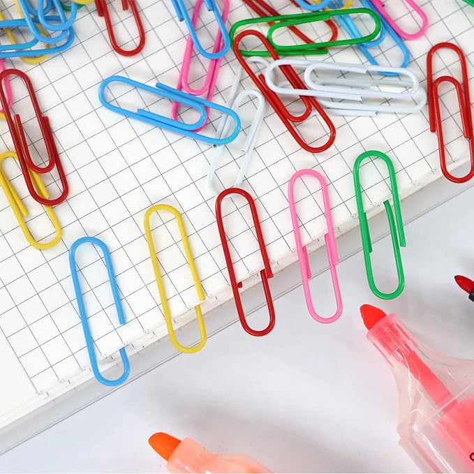 AnutriON Paper Clips, 180 Pack Medium Size Paperclips 1.3 Inch (33mm) Assorted Colored Coated Paper Clips Great for Office School Document Organizing