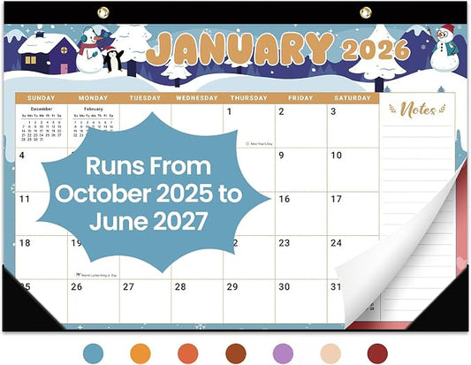 Desk Calendar 2026-2027, 21-Month Calendar Runs Unitl June 2027, Large 17" x 12" Monthly Desktop & Wall Calendar for Home & Office - Watercolor Festival
