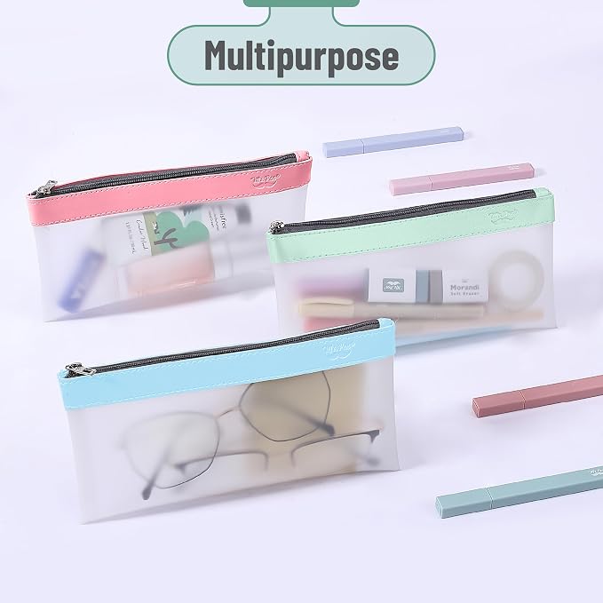 Mr. Pen- Clear Pencil Pouch, 8.50"x4.25", 3 Pack, Durable TPU Material | Medium Water-Resistant Pencil Bags with Smooth Zipper, Multipurpose Clear Pouch for Stationery, School, Office
