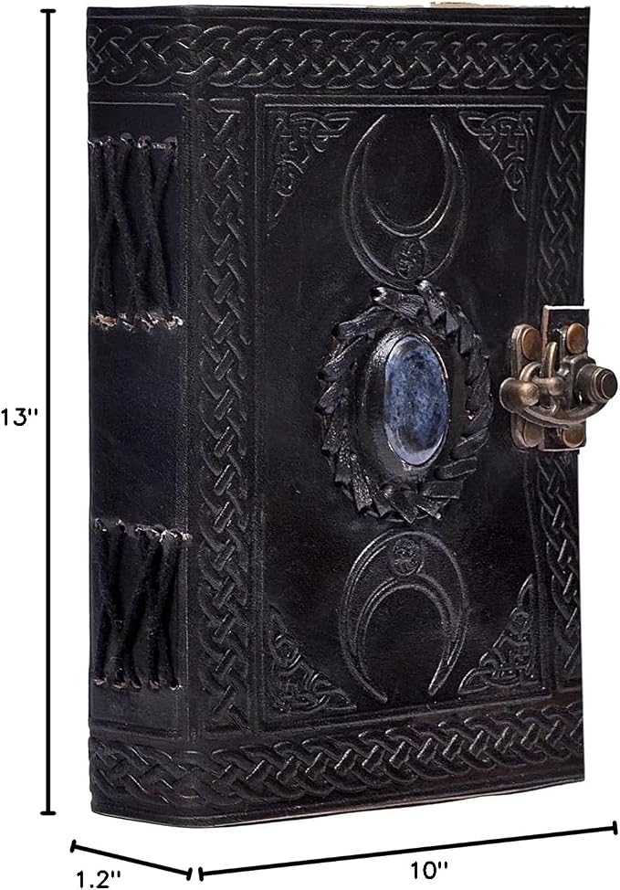 cuero 3 Moon Blue Lapis Embossed Vintage Leather Journal for Men & Women - 176 Pages, Antique Handmade Deckle Edge Vintage Paper, Leather Journal Writing Notebook Dairy Gift(10 inch by 13 inch, Black) [Unknown Binding]