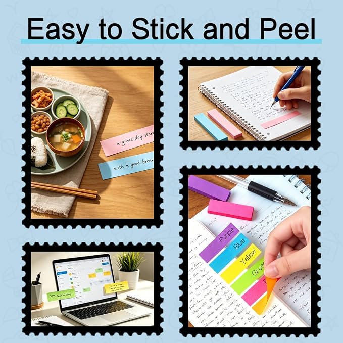 Sticky Notes Small Sticky Notes 30 Pads 6 Colors Mini Long Self-Stick Stickies Note Flags Tabs 0.6×3 100 Sheets Teacher Back to School Supplies and Oﬃce Products