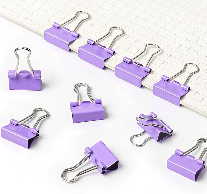 30 Pack Medium Purple Binder Clips 1-1/4 Inch (32 mm), Colored Middle Size Paper Clamps, Large Big Paper Clips for Office Home School Business 1.25"