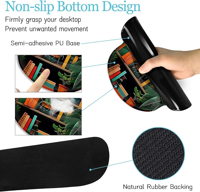 LIMKRIAN Bookshelf Mouse Pad with Wrist Rest, Plant Desk Mat Set Decor | Ergonomic Wrist Rest, Desk Pad, Gaming Computer Mat Keyboard Wrist Support, Coaster, Home Office Desk Accessories for Women