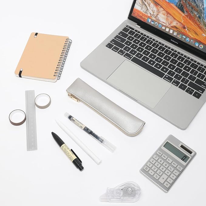 Slim Pencil Case Small Pencil Pouch Pen Case (Pearl Silver/FL)