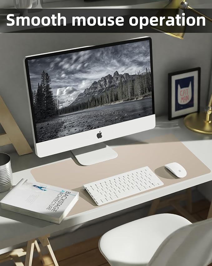Non-Slip Desk mat,PULeather Desk Pad Protector, Office Desk Mat, Large Mouse Pad,Desk Blotter, Laptop Desk Pad, Waterproof Desk Writing Pad for Office and Home (Apricot, 35.4" x 17")