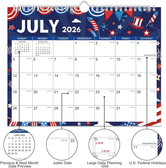 Comix 18 Month Wall Calendar 2026-2027 11x8.5 Inch, Monthly Planner Jul 2026 to Dec 2027, Thick 120GSM Paper with Stable Twin-Wire Binding for Home Office Planning