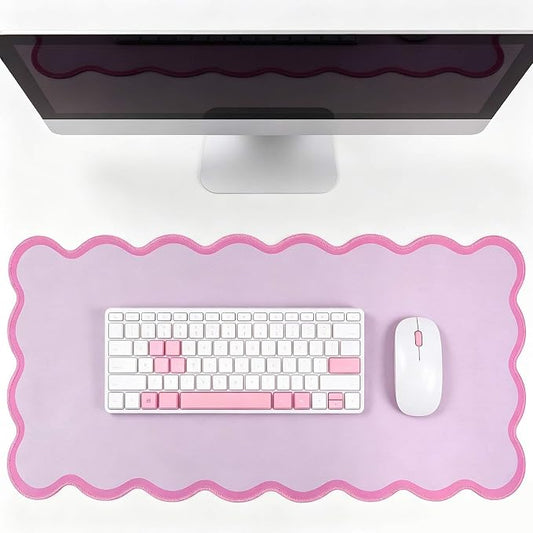 yuboo Pink Scalloped Desk Mat, 31" x 15.7" Large Waterproof Pastel Desk Mat Kawaii Cottagecore Aesthetic Desk Pad Desktop Keyboard Mouse Mat for Dorm Office Gaming Decor