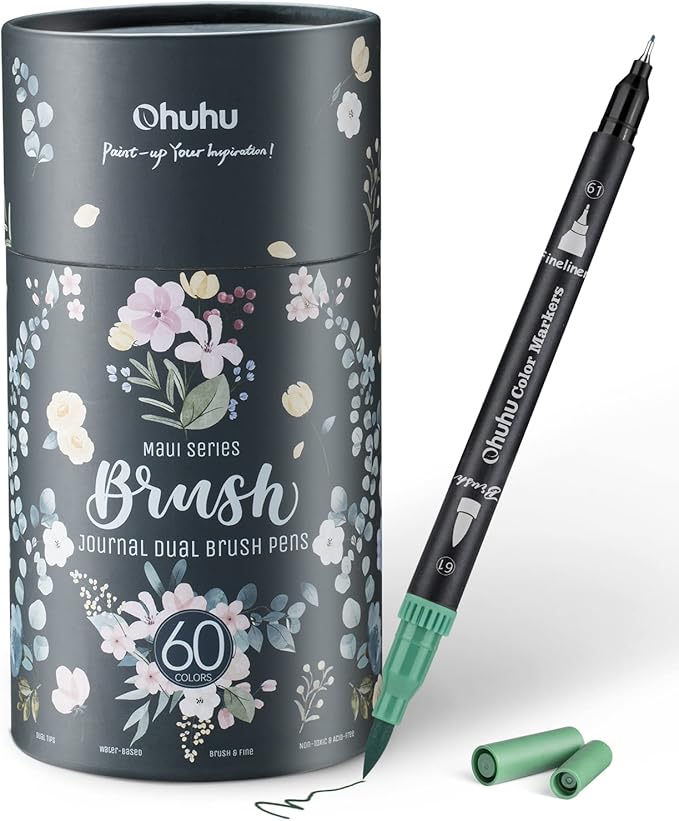 Ohuhu Markers for Adult Coloring Books No bleeding 60 Colors Coloring Markers Water-based Dual Tips Fineliner & Brush Drawing Pens Art Markers for Kids Adults Sketch Journal - Maui - Black | No Bleed Coloring Markers Fineliner & Brush Drawing Pens Art ...