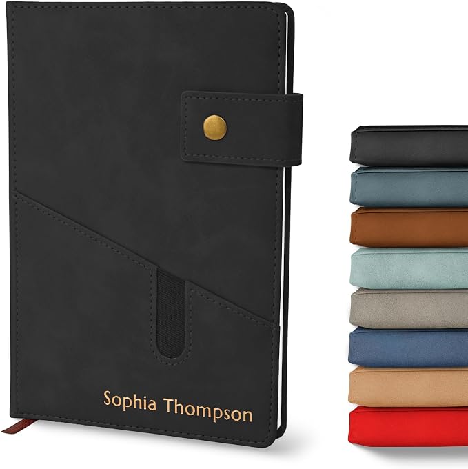Promot Personalized Notebook - A5 Lined Leather PU Journal Notebook (Black) | Premium Leather-Look Cover, Smooth Lined Writing Pages, Durable Everyday Design, Elegant Professional Appearance