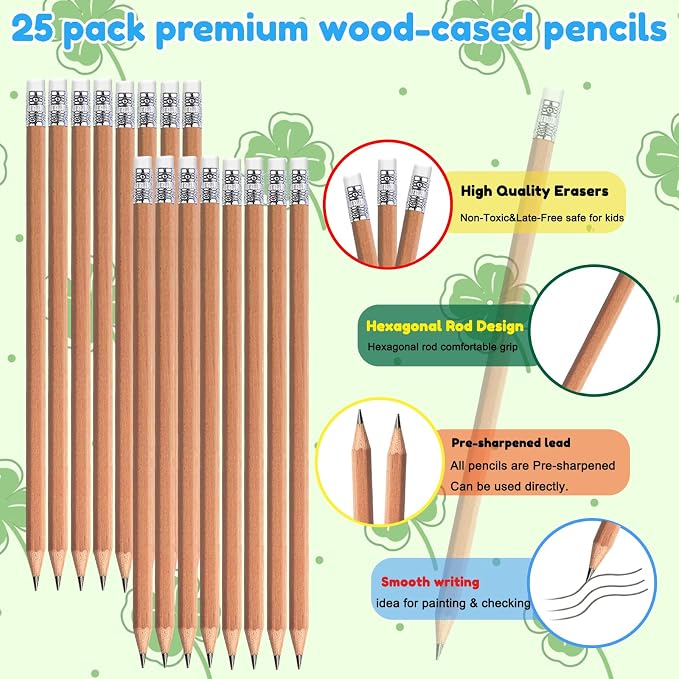Adhere 25pcs Woodcase Pencils with Eraser Premium Pre-Sharpened Hexagon Graphite 2B pencils ideal for home, office writing including a Free Sharpener (Nature wood・25pcs)