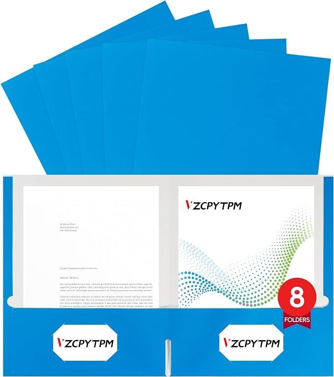 8 Packs Blue Two Pocket File Folders,File Folder Letter Size,8.5x11Inches File Folders for Office,School and Home,Organizer File Folder
