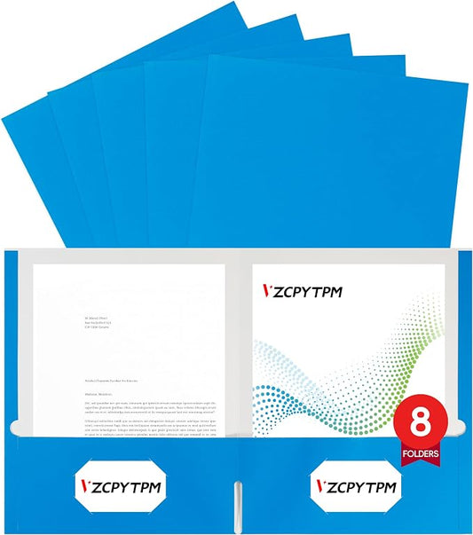 8 Packs Blue Two Pocket File Folders,File Folder Letter Size,8.5x11Inches File Folders for Office,School and Home,Organizer File Folder