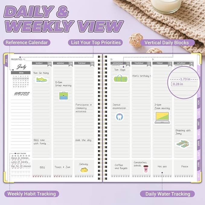 Academic Planner 2026-2027, 8.5" x 11", Hardcover Weekly Planner, Purple | Calendar Planner July 2026 - June 2027, Agenda Book with Tabs, Inner Pocket and Sticker for Office & School, A4