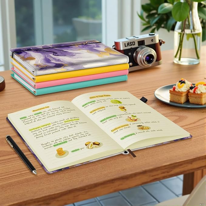 Hardcover Executive Notebooks, A5 PU Leather Lined Journal Notebook, 200 Pages Thick Paper Subject Notebooks for School,Work,Home Writing Business Notebook, Diary Book ，Purple and Gold Marble