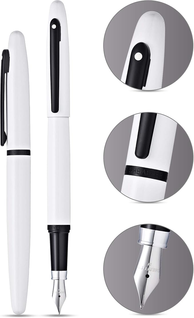 Sheaffer VFM Glossy White Lacquer w/Matte Black Powder Coated Appointments and Medium Nib Fountain Pen