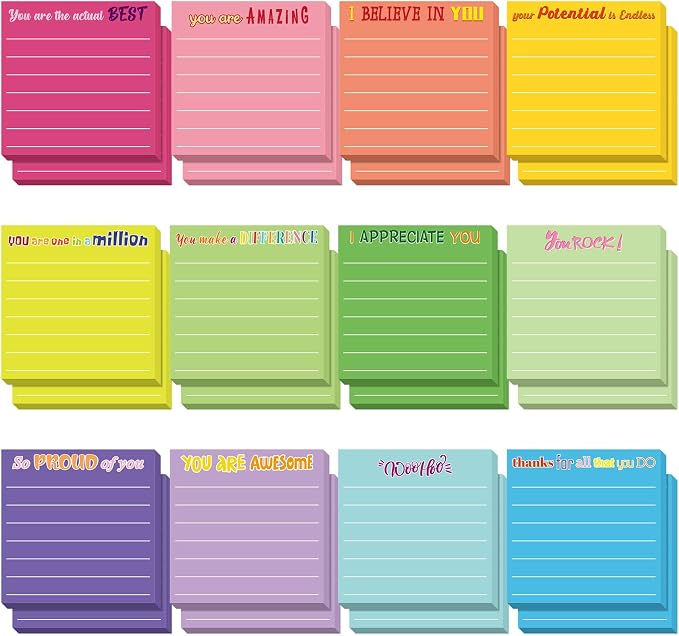 Yinder 24 Pcs Inspirational Sticky Notes, Back to School Supplies, Cute Motivational Sticky Notes Pad Employee Appreciation Gifts Bulk for Teacher Coworker Office 3 x 3'' (Appreciation,Dark Color)