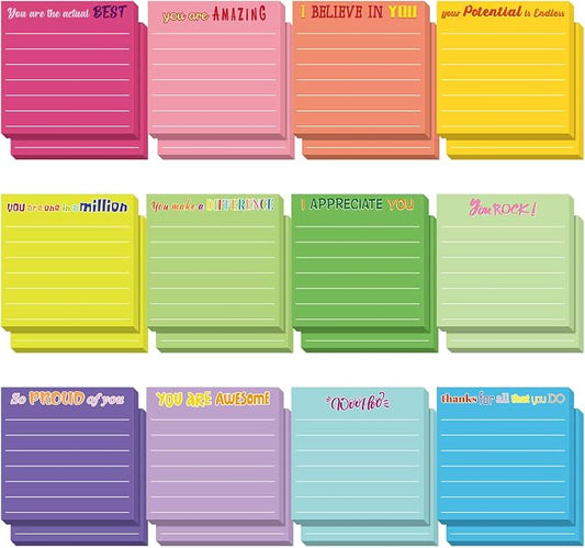 Yinder 24 Pcs Inspirational Sticky Notes, Back to School Supplies, Cute Motivational Sticky Notes Pad Employee Appreciation Gifts Bulk for Teacher Coworker Office 3 x 3'' (Appreciation,Dark Color)