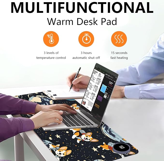 Heated Mouse Pad with 3 Levels Heated & 3 Hours Auto Shut-Off Mouse Pad for Warming Hands in Office Home, 23.6" x 14.2"Large Safe Desk Mat Hand Warmer，Starry Sky Dog