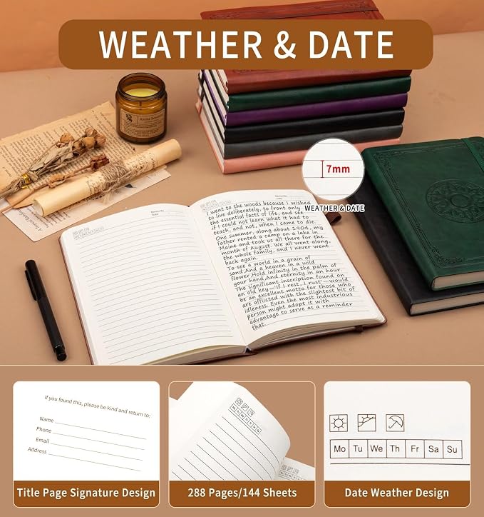 Lined Journal Notebook, A5 Leather Vintage Journals for Writing, 288 Pages College Ruled Notepad for Women Men, Vegan Leather Daily Notebook for Work, School, Travel, Note Taking(Celtic Star, Brown)