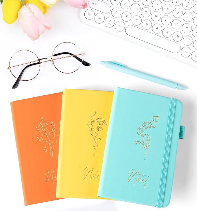 3 Pack Pocket Journaling Notebooks, A6 Small Notebook For Note Taking Journaling Notebooks Journals For Writing Mini Note Pads With Pen Holder 120 Pages 100 GSM Thick Paper(Orange, Yellow, Mint)