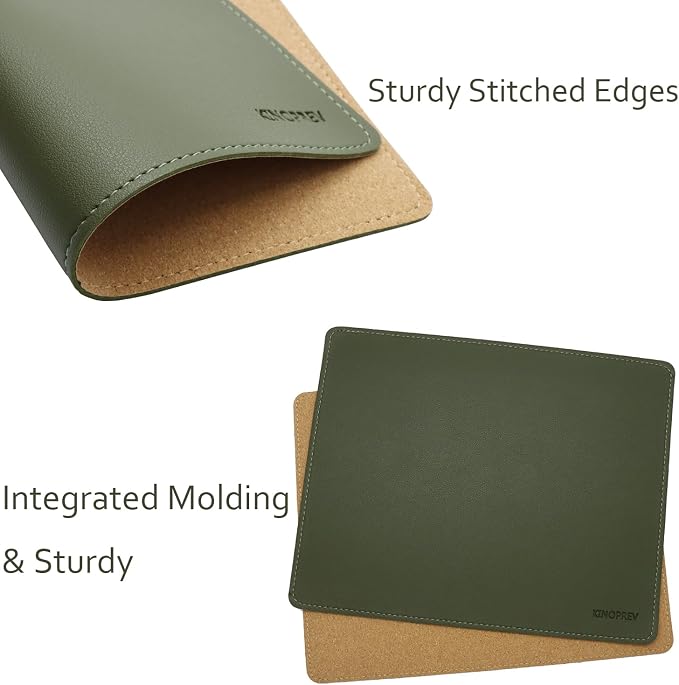 Leather Mouse Pad - Wood Mouse Pads with Stitched Edge,PU Non-Slip Mouse Mat,Double Side Mousepad,Waterproof Gaming Mouse Pad for Desk,Laptop,Office & Home,10.2" x 8.3",1 Pack (Army Green)