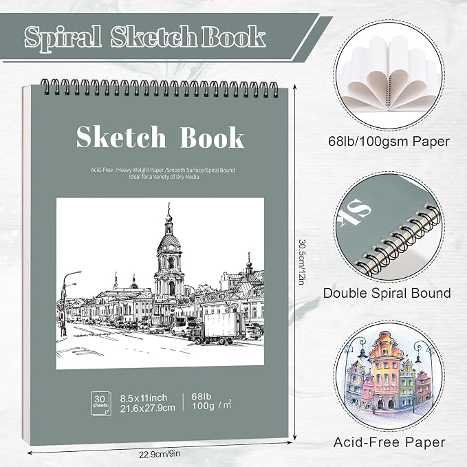 4 Pack Sketch Book, 8.5 x 11 Inch Sketchbook, 68lb/100gsm Top Spiral Bound Sketch Pad, Acid Free Art Supplies Drawing Painting Sketching Paper for Beginners, Artists (Light Cyan)