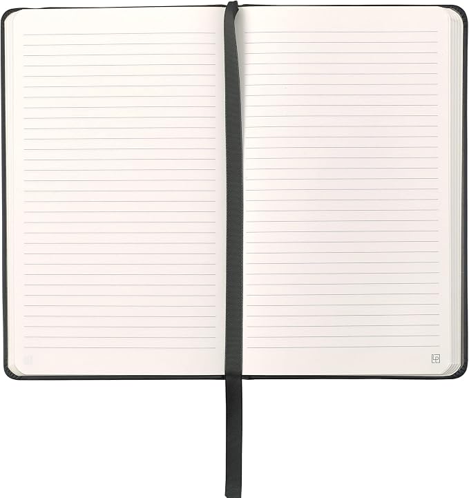 Leather Notebook, Writing Journal, Full-Grain Leather, Narrow Ruled Paper, Notebooks for Work & School, Midnight Black (8.4" x 5.4”)