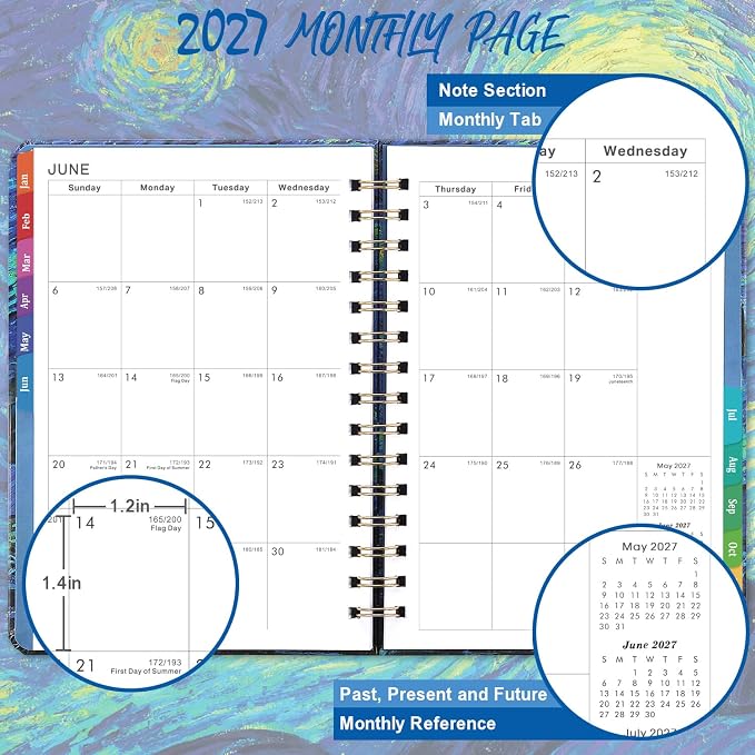 2027 Planner – Weekly ＆ Monthly Planner 2027, Jan.2027 - Dec.2027, 6.4" x 8.5", 2027 Calendar Planner with Tabs, Hardcover, Strong Binding, Thick Paper, Back Pocket, Elastic Closure, Inner Pocket