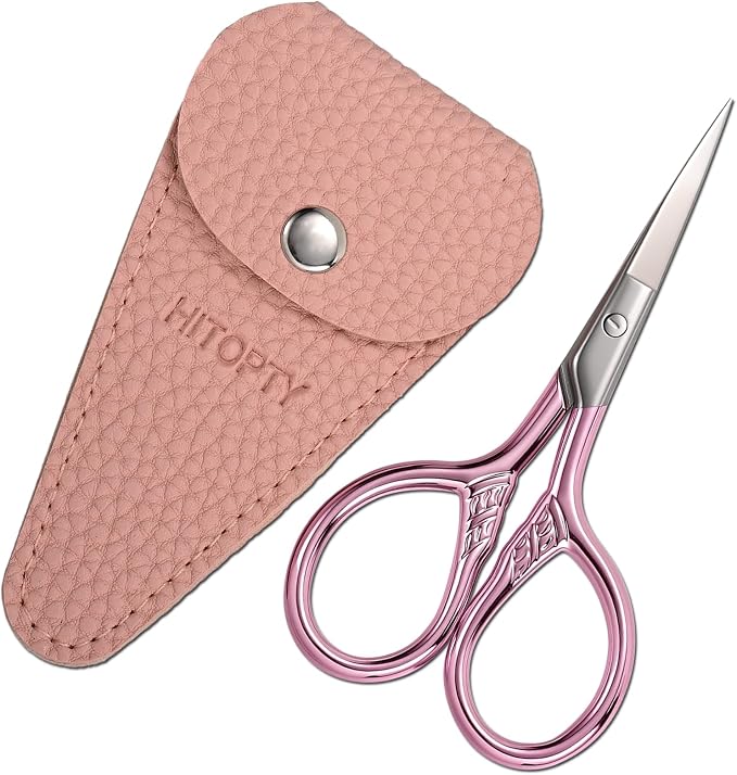 Small Pointed Scissors for Women Men Facial Hair, Beard, Mustache | Mini Grooming Scissor Little Travel Shears, for Eyebrow, Eyelash, Sewing, Embroidery, Craft, Detail Thread Cut with Sheath