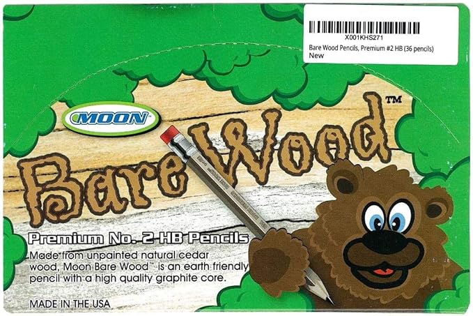 Moon Products Bare Wood Natural Premium Pencils Number 2 HB 36 Count | Unfinished Cedar Wood