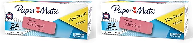 Paper Mate Pink Pearl Erasers, Medium, 24 Count - Back to School, Classroom, Teacher Supplies (Pack of 2)